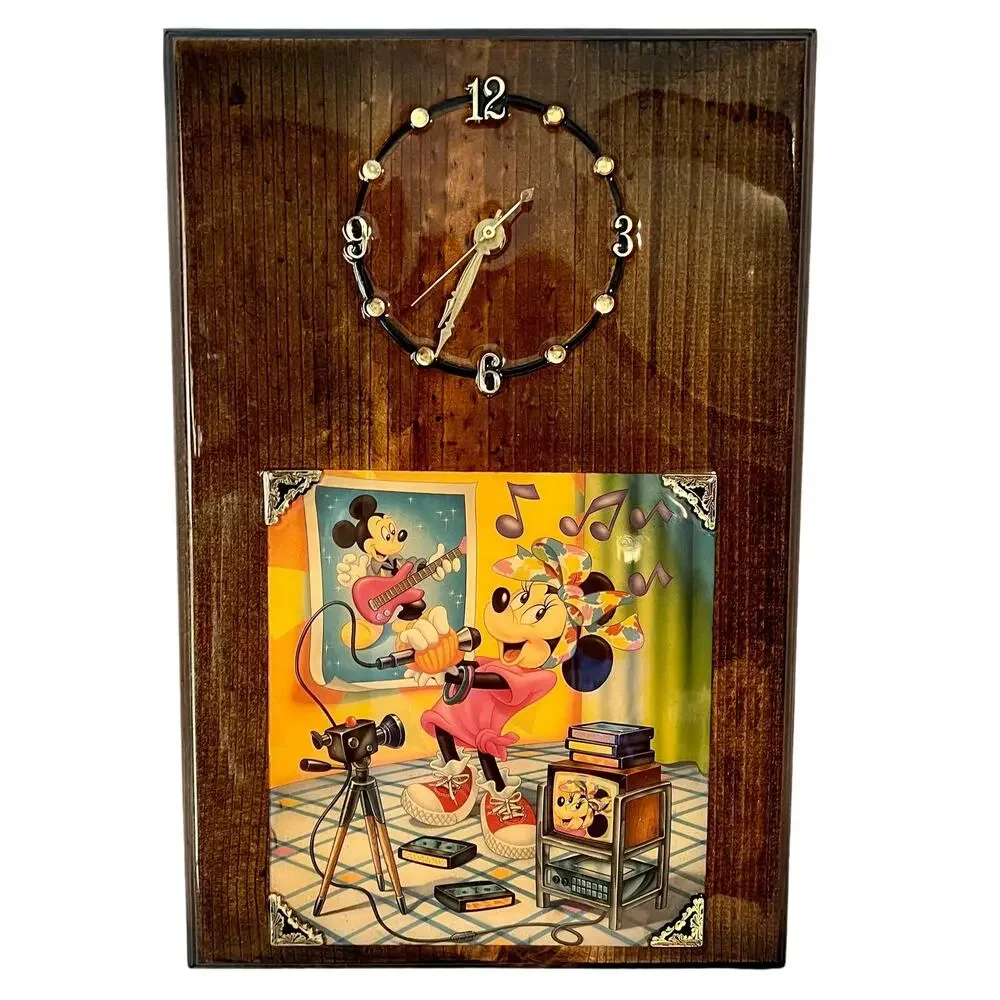 Vintage Handmade Minnie Mouse Wood Plaque Clock